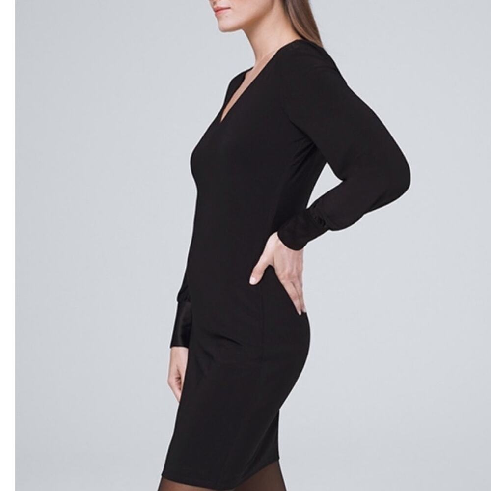 White House Black Market Satin Trim Black Knit Shift Dress, Size S